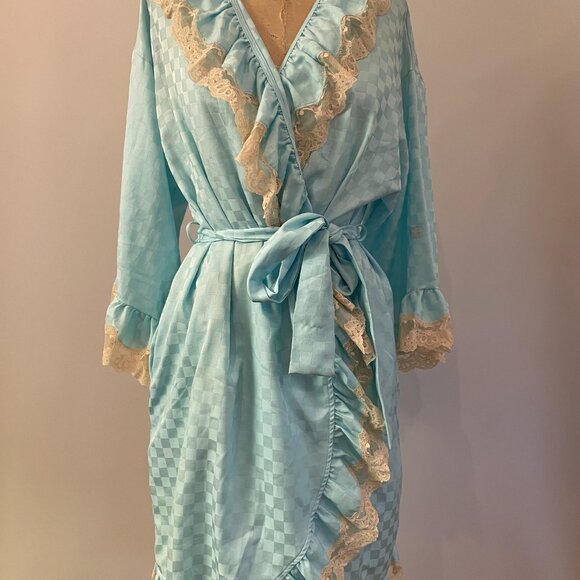 Vintage 70s Givenchy Intimates Chemise Peignoir Nightgown Angel Sleeve Robe Lace - Picture 2 of 16